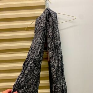 Black and White Paisley Scarf with Fringed Ends - Simmer/Metalic